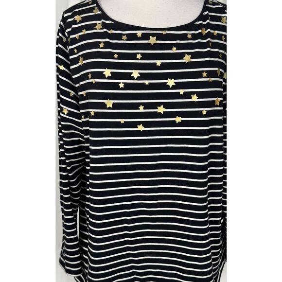 Talbots Plus 2X Cotton Spandex Black White Stripe with Stars Top Long Sleeve - Picture 6 of 8